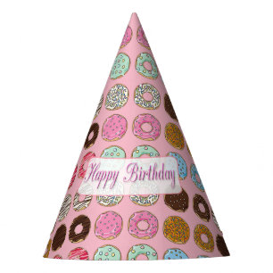 Happy Birthday Doughnuts Pink and Chocolate Party Hat