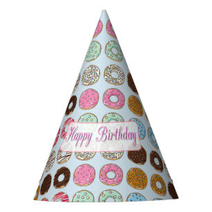 Happy Birthday Doughnuts Pink and Chocolate Party Party Hat