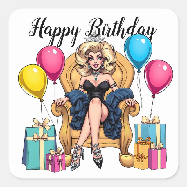 Happy Birthday Drag Queen Square Sticker (Front)