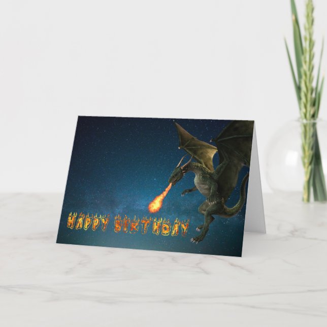 Happy Birthday Dragon Fire Flame Card (Front)