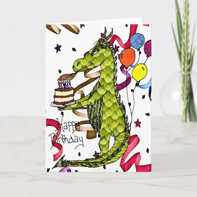 Happy Birthday Dragon lighting Candles Card (Front)