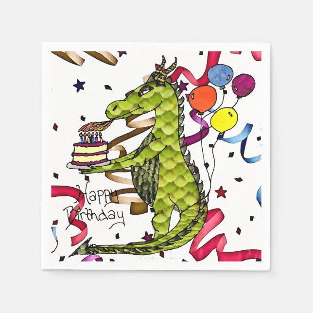 Happy Birthday Dragon Lighting Candles Napkins (Front)