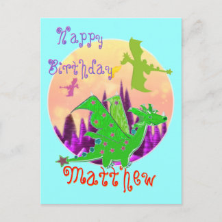 Happy Birthday Dragon Postcard with Name
