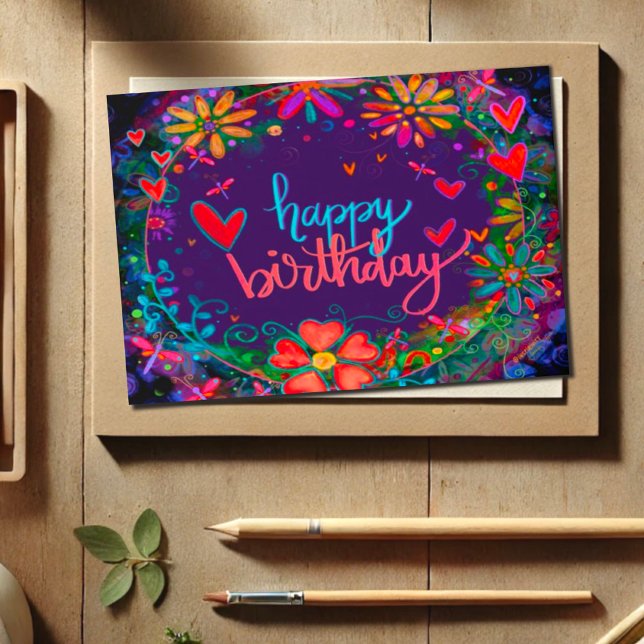 Happy Birthday Dragonflies Pretty Floral Card (Creator Uploaded)