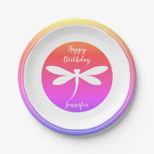 Happy Birthday Dragonfly Template Colourful & Paper Plate