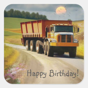 Happy Birthday Dump Truck Square Sticker