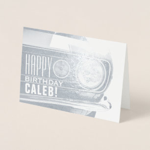Happy Birthday Editable Text Classic Car Foil Card