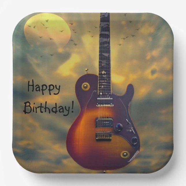 Happy Birthday Electric Guitar Paper Plate (Front)