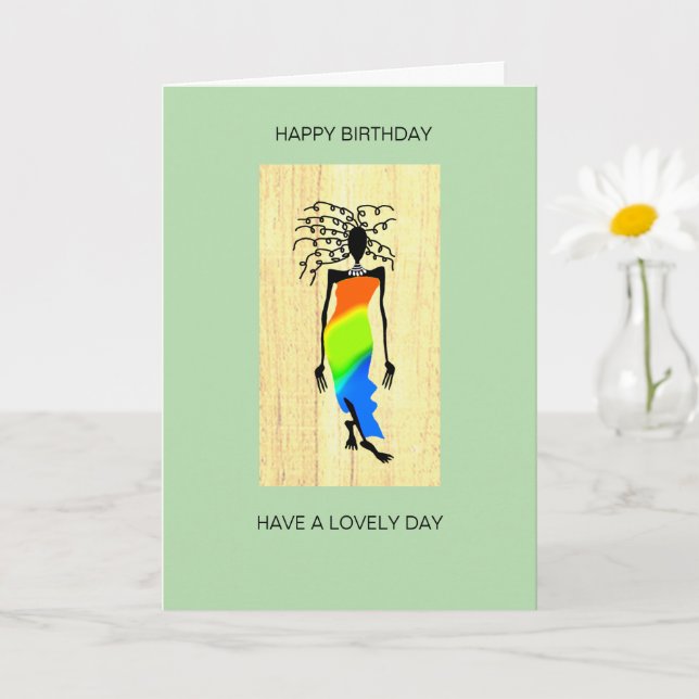 Happy Birthday, Elegant and Stylish African Woman  Card (Small Plant)
