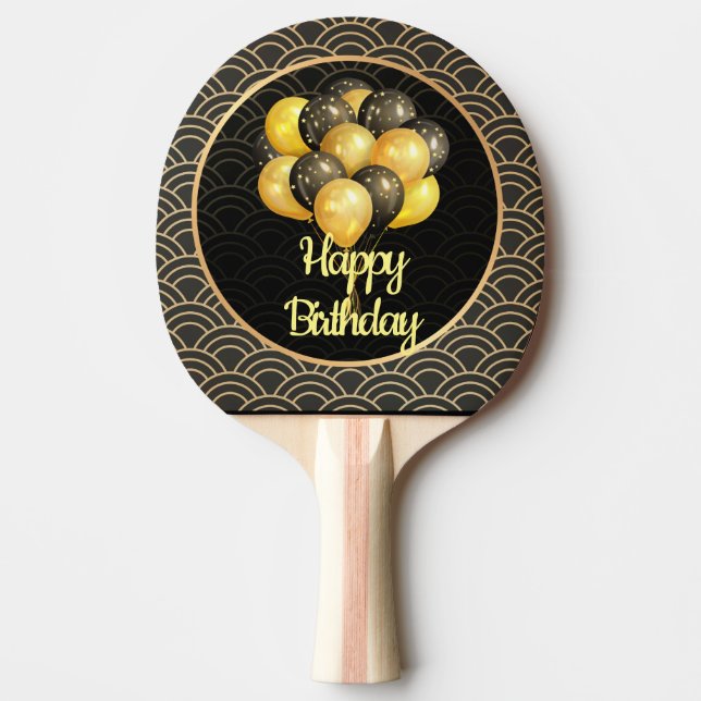 Happy Birthday, elegant black and gold, Ping Pong Paddle (Front)