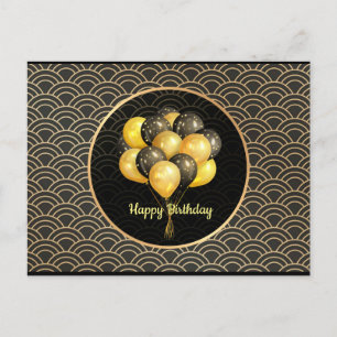Happy Birthday, elegant black and gold,  Postcard