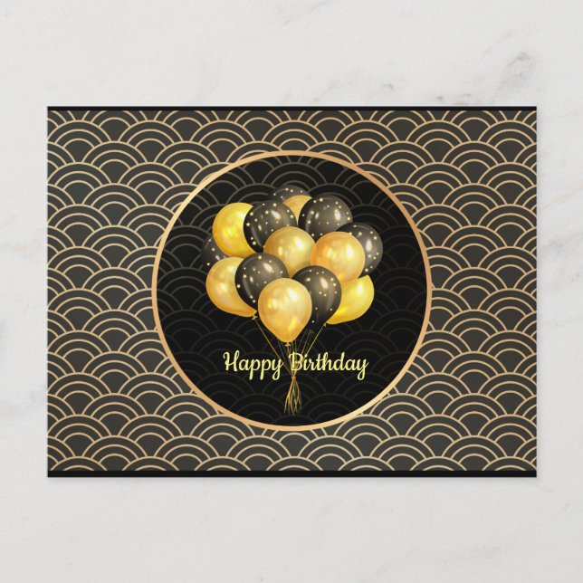 Happy Birthday, elegant black and gold,  Postcard (Front)