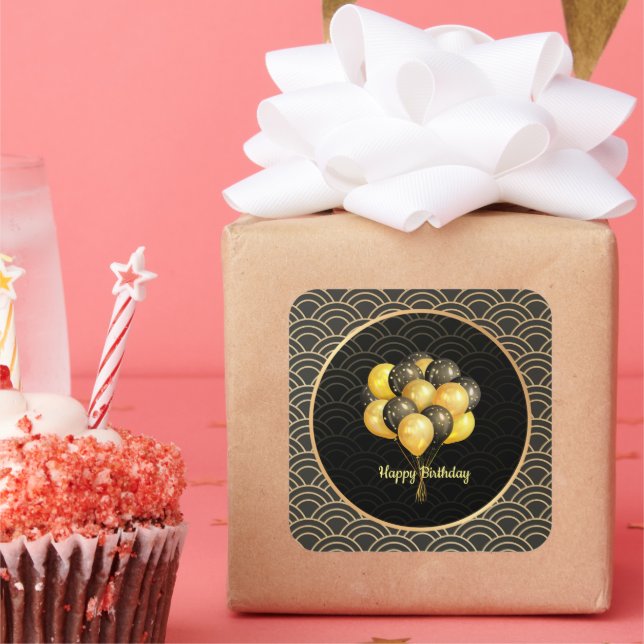 Happy Birthday, elegant black and gold, Square Sticker (Party)