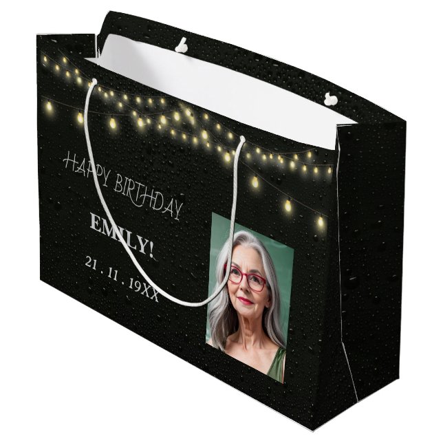 Happy Birthday Elegant Black Party Modern Chic  Large Gift Bag (Back Angled)