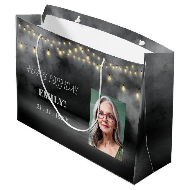 Happy Birthday Elegant Black Party Modern Chic  Large Gift Bag (Back Angled)