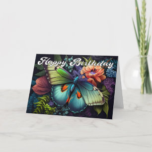 Happy Birthday   Elegant Butterfly Illustration Card
