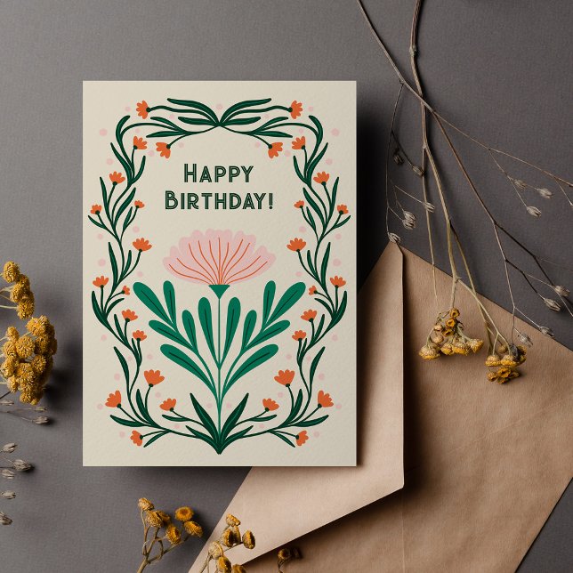 Happy Birthday Elegant Floral Frame Card (Creator Uploaded)