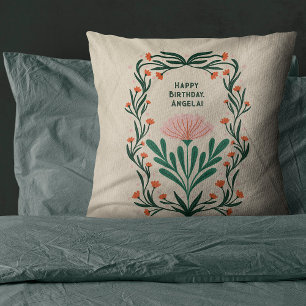 Happy Birthday Elegant Floral Frame Cushion