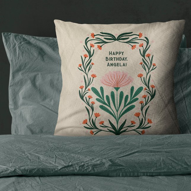 Happy Birthday Elegant Floral Frame Cushion (Creator Uploaded)