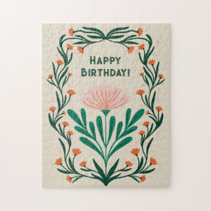 Happy Birthday Elegant Floral Frame Jigsaw Puzzle