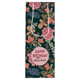 Happy Birthday elegant floral Rosé Wine   Wine Gift Bag