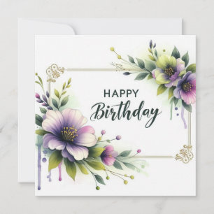 happy birthday elegant flower frame card