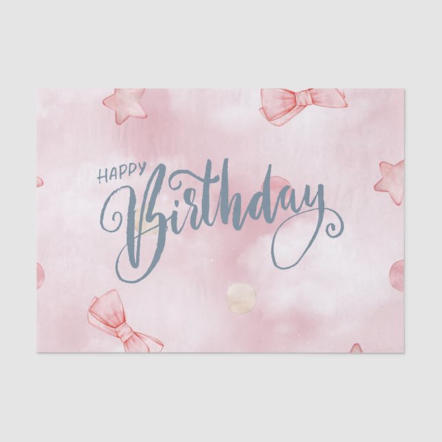 Happy Birthday Elegant Pink Pastel Cute Tissue Paper (Front)
