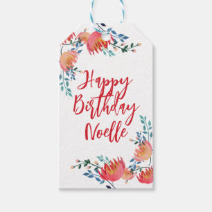 Happy Birthday - Elegant, Red Whimsical Flowers Gift Tags