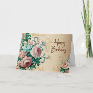 Happy Birthday Elegant Vintage Roses Card