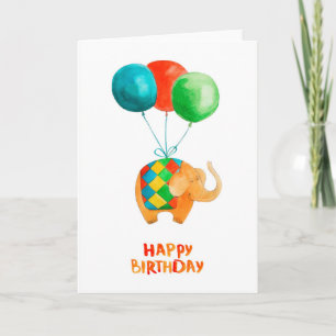 Happy Birthday Elephant & Balloons Blank Inside Card