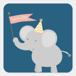 Happy Birthday Elephant Square Sticker