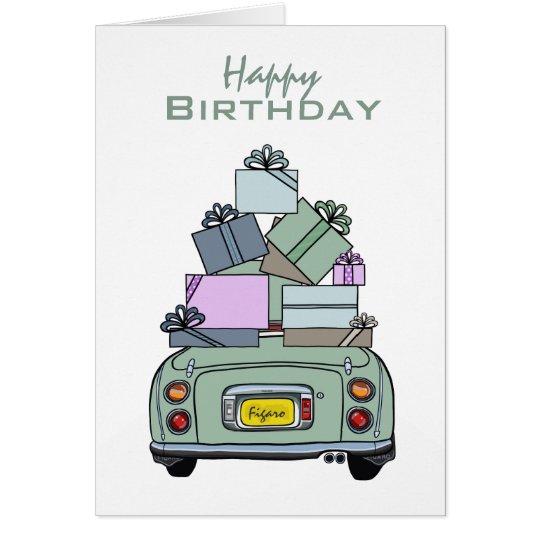 Happy Birthday Emerald Green Nissan Figaro, Custom Card