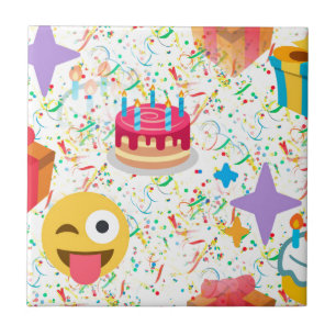 happy birthday emoji ceramic tile