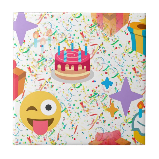 happy birthday emoji ceramic tile (Front)
