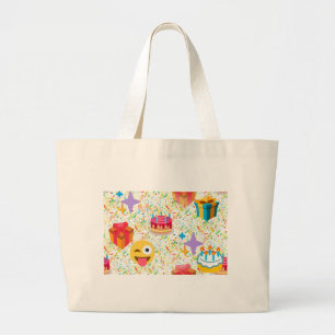 happy birthday emoji large tote bag