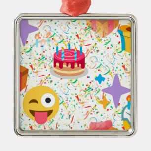 happy birthday emoji metal ornament