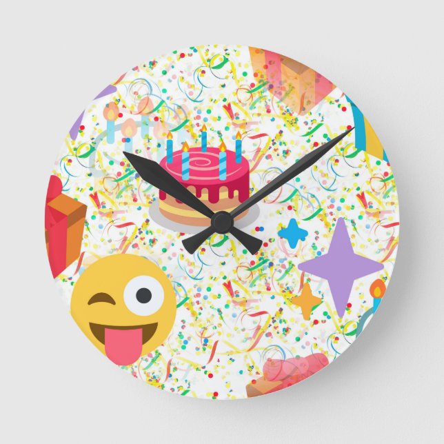 happy birthday emoji round clock (Front)