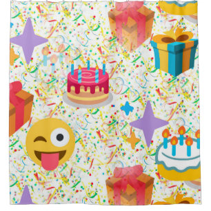 happy birthday emoji shower curtain bathroom