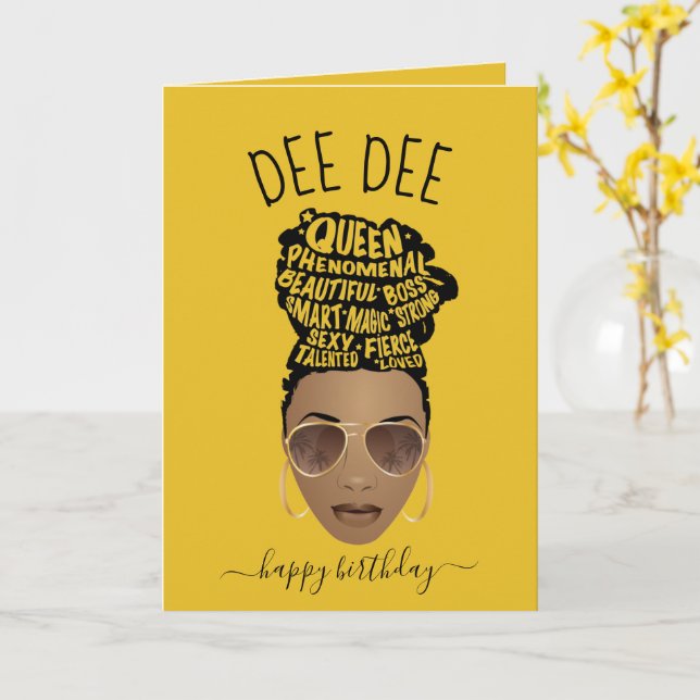 Happy Birthday! Empowering Black Woman Yellow Card (Yellow Flower)