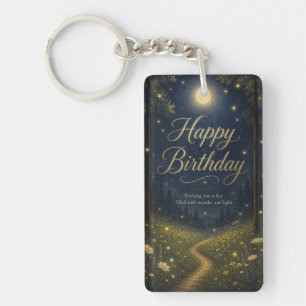 Happy Birthday Enchanted Forest Moonlit Firefly Key Ring