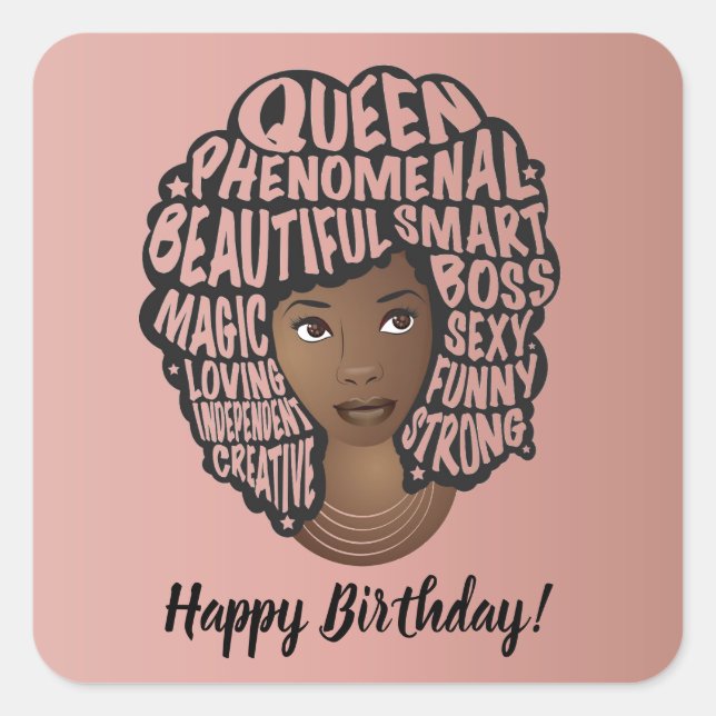 Happy Birthday, Encouraging Black Women, Pink Square Sticker (Front)