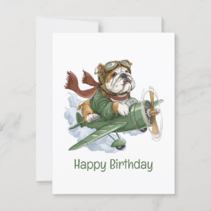 Happy Birthday English Bulldog Pilot Aeroplane Postcard