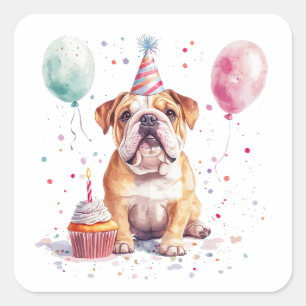 Happy Birthday English Bulldog Square Sticker