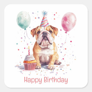 Happy Birthday English Bulldog Square Sticker