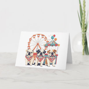 Happy Birthday English Bulldogs At A Carnival  Card