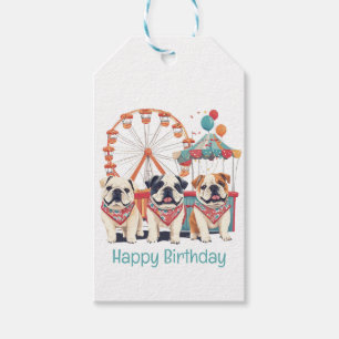 Happy Birthday English Bulldogs At A Carnival  Gift Tags