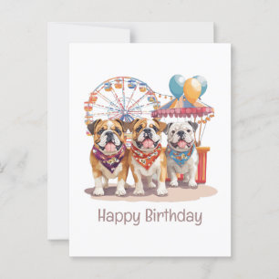 Happy Birthday English Bulldogs At A Carnival Postcard