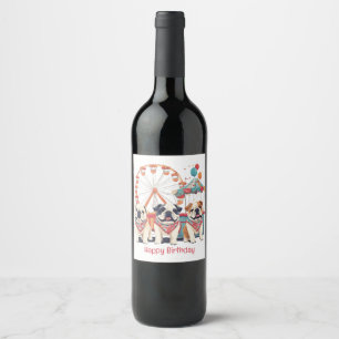 Happy Birthday English Bulldogs At A Carnival Wine Label