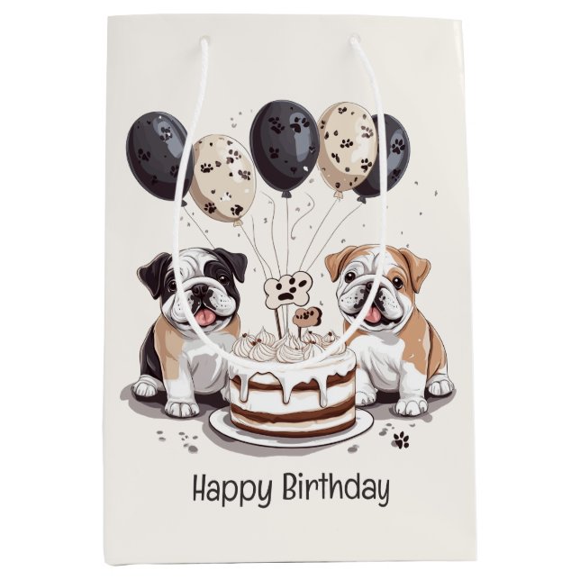 Happy Birthday English Bulldogs Medium Gift Bag (Front)