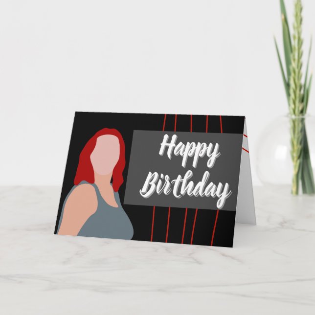 Happy Birthday Faceless Red Hair Thank You Card (Front)